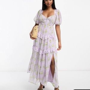 ASOS open back  midi dress in lilac ditsy floral - Size 0